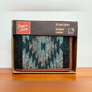 TONY LAMA NIB NWT Rodeo Aztec Bi Fold Mens RFID Genuine Leather & Fabric Wallet